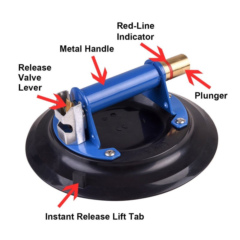 IMT 9" Metal Suction Cup for Glass, Vacuum Pump Suction Cups to Lift Large Glass, with Metal Handle and Brass Pump, 260lbs Load Capacity - Image 2